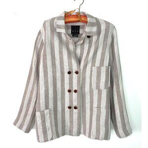 Hye Sun Mun Striped Linen Hutton Jacket Womens Size Large Handmade Made In USA